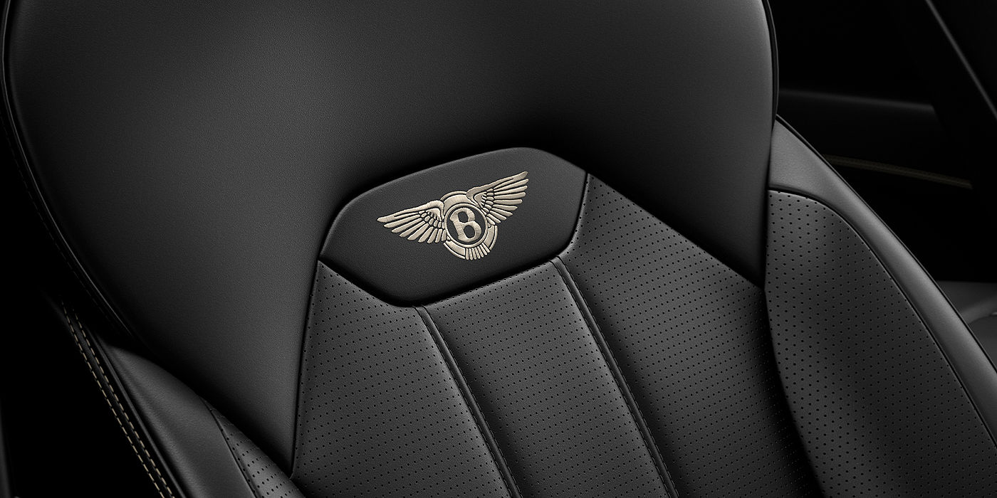 Bentley Geneve Bentley Bentayga SUV seat detail in Beluga black hide