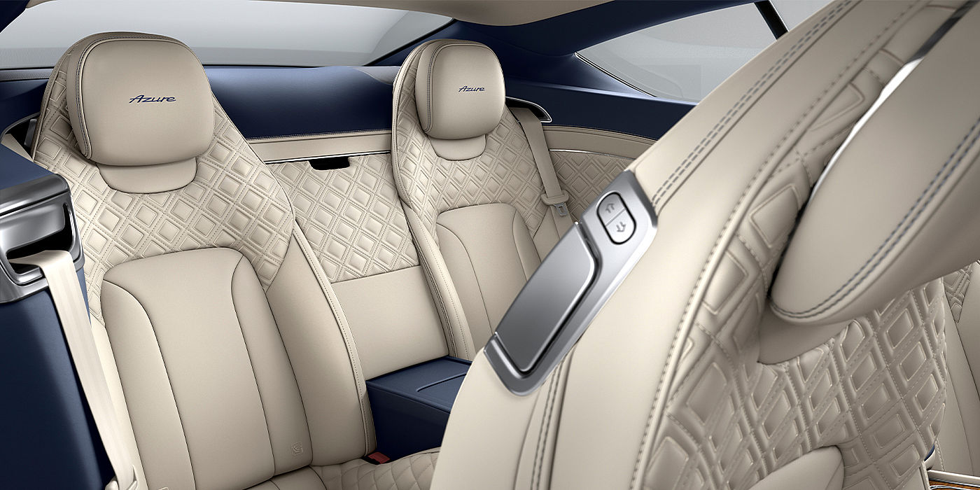 Bentley Geneve Bentley Continental GT Azure coupe rear interior in Imperial Blue and Linen hide