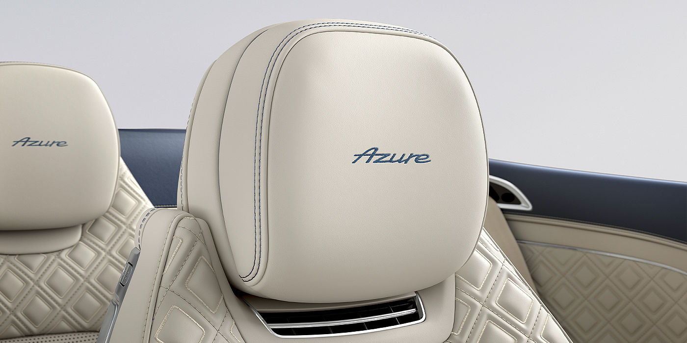Bentley Geneve Bentley Continental GTC Azure convertible seat detail in Linen hide with Azure emblem