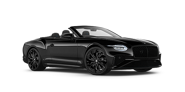 Bentley Geneve Bentley Continental GTC Black Edition convertible front three quarters in Onyx black paint